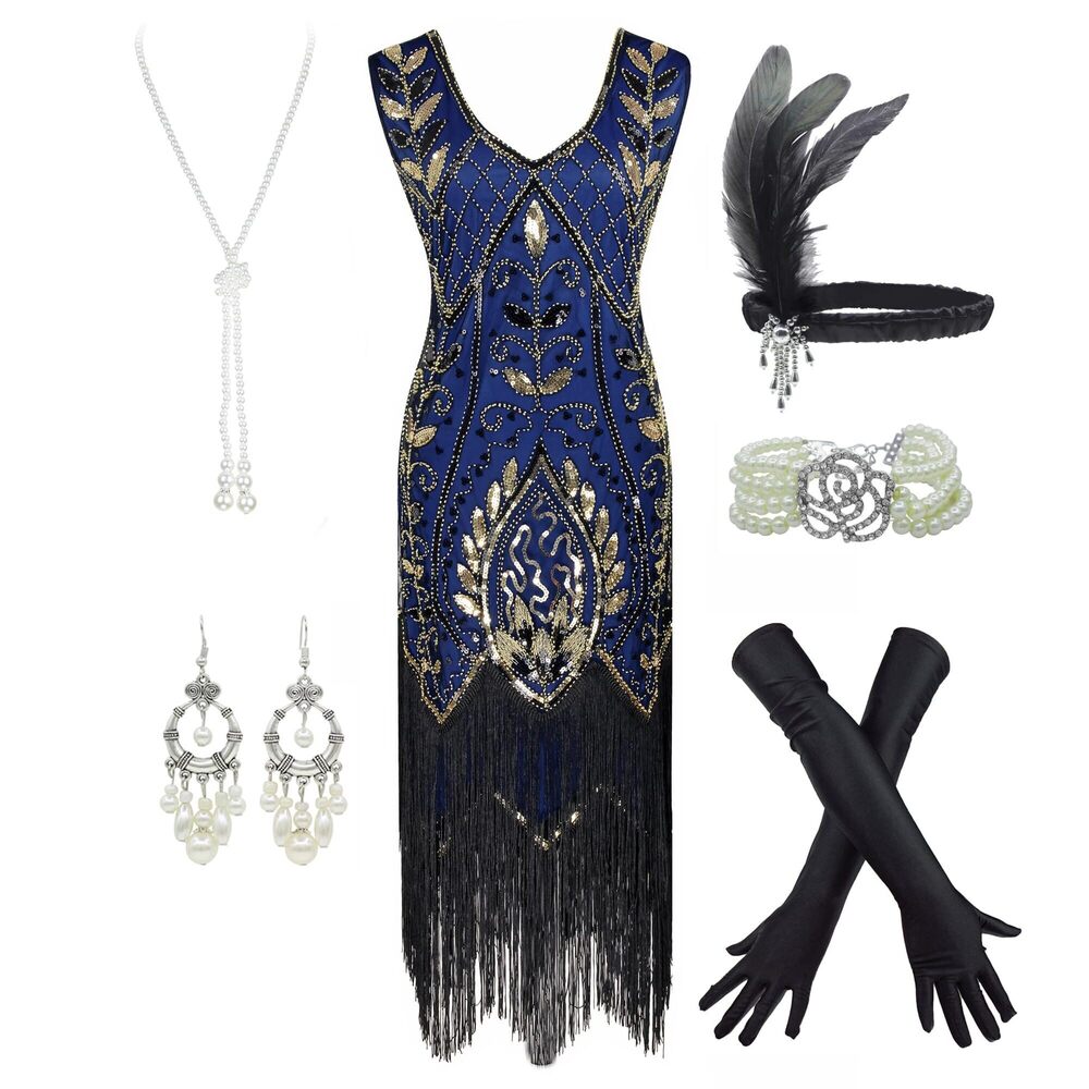 8926 Women's 1920s Flapper Fringe Beaded Great Gatsby Party